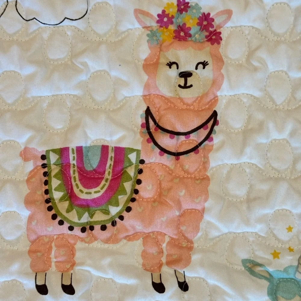 Llama Print Comforter with Pink and Blue Accents